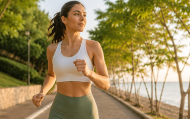 Pretty,Young,Blond,Smiling,Woman,Doing,Sport,Exercises,In,Morning